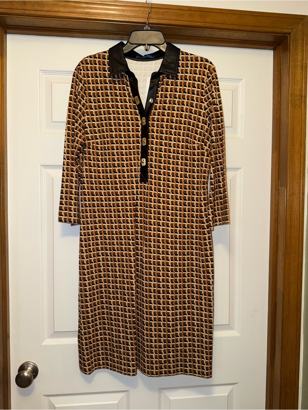 J. McLaughlin Brown and Black Geometric Polo Dress